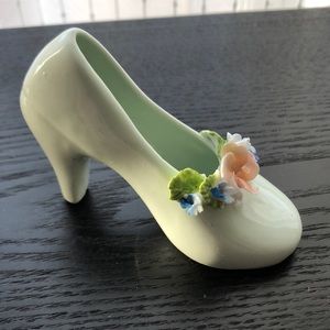 Ceramic Pottery Slipper With Pink Floral Accent